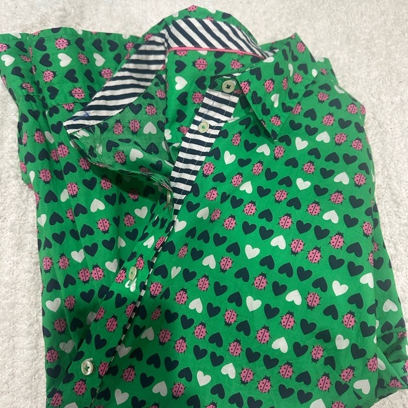 Talbots Ladybug Heart Pattern Button Down Artsy Colorful Teacher Sz Petite XL - Picture 8 of 9